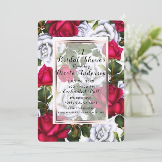 Shabby Chic Rosen und Rosen Rustikal Brautparty Einladung (Stehend Vorderseite)