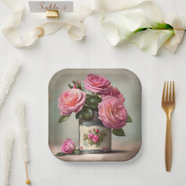 Shabby Chic Rosenquadrat Papierplatte Pappteller