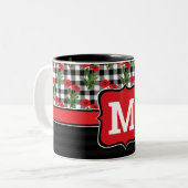 Shabby Chic Rot, Schwarz und Weiß Pfoten Monogramm Zweifarbige Tasse (Vorderseite Links)