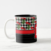 Shabby Chic Rot, Schwarz und Weiß Pfoten Monogramm Zweifarbige Tasse (Links)