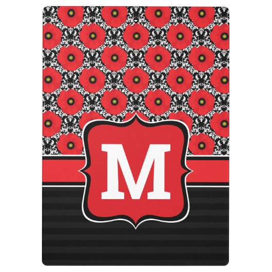 Shabby Chic Rot, Schwarz und Weiß Pupien Monogramm Klemmbrett (Rückseite)