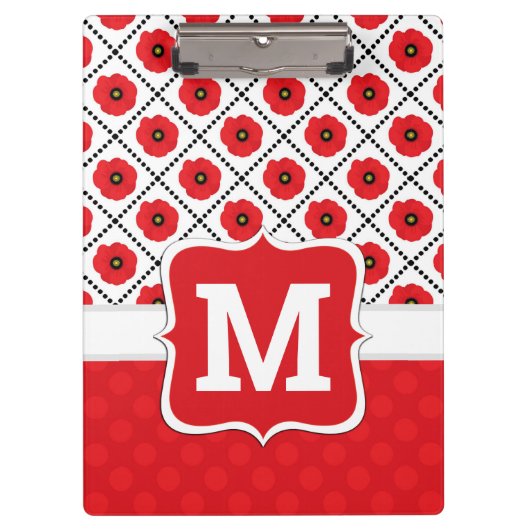 Shabby Chic Rot, Schwarz und Weiß Pupien Monogramm Klemmbrett (Vorderseite)