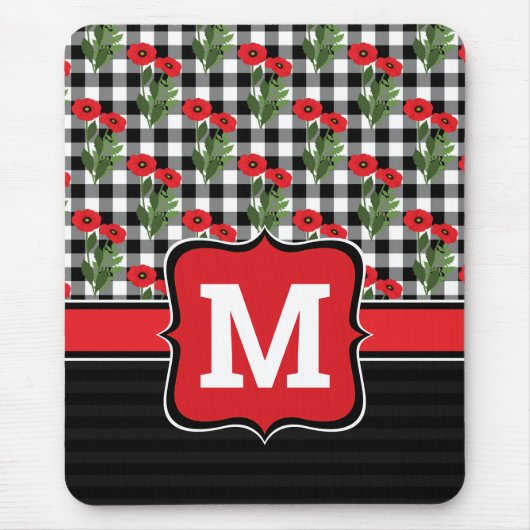 Shabby Chic Rot, Schwarz und Weiß Pupien Monogramm Mousepad (Vorne)