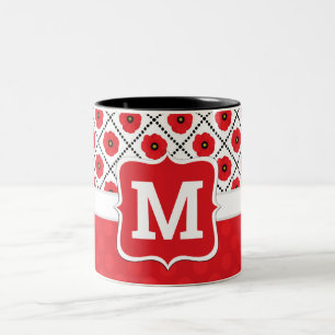 Shabby Chic Rot, Schwarz und Weiß Pupien Monogramm Zweifarbige Tasse