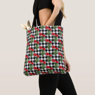 Shabby Chic Rot, Schwarz & Weiß Mohn Gingham Tasche