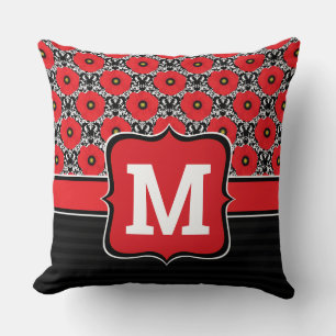 Shabby Chic Rot, Schwarz & Weiß Mohn Monogramm Kissen
