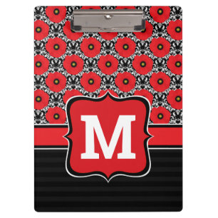 Shabby Chic Rot, Schwarz & Weiß Mohn Monogramm Klemmbrett