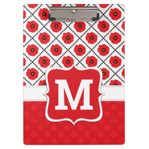 Shabby Chic Rot, Schwarz & Weiß Mohn Monogramm Klemmbrett