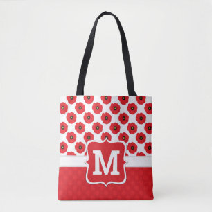 Shabby Chic Rot, Schwarz & Weiß Mohn Monogramm Tasche
