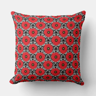 Shabby Chic Rot, Schwarz & Weiß Mohnmuster Kissen