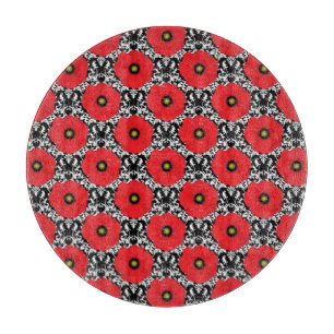 Shabby Chic Rot, Schwarz & Weiß Mohnmuster Schneidebrett