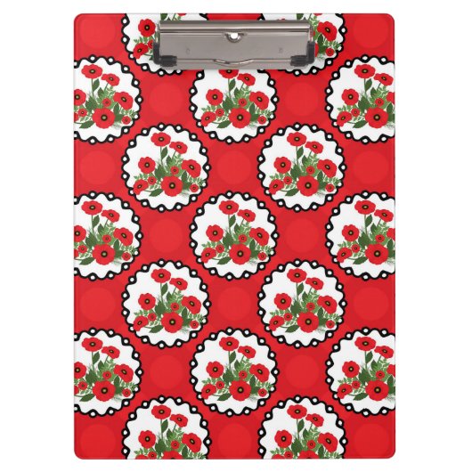 Shabby Chic Rot, Schwarz & Weiß Pupien Blütenblüte Klemmbrett (Vorderseite)