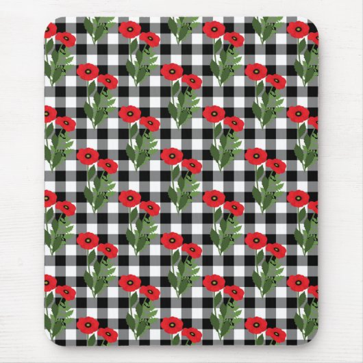 Shabby Chic Rot, Schwarz & Weiß Pupien Blütenblüte Mousepad (Vorne)
