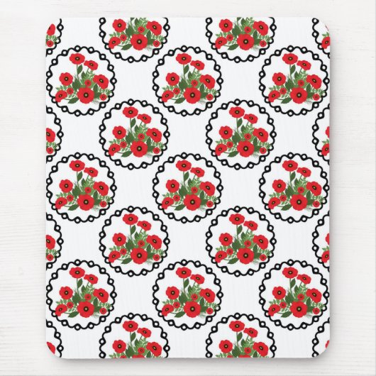 Shabby Chic Rot, Schwarz & Weiß Pupien Blütenblüte Mousepad (Vorne)
