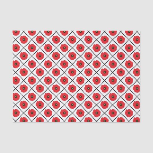 Shabby Chic Rot, Schwarz & Weiß Pupien Blütenblüte Seidenpapier (Vorderseite)