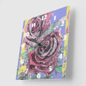 Shabby Chic Rote Rosen Rose Kunst Ladys Zimmeruhr Quadratische Wanduhr (Winkel)