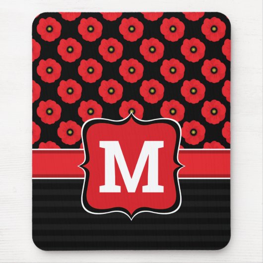 Shabby Chic Rote und Schwarze Pfoten Blumenmonogra Mousepad (Vorne)