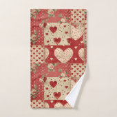 Shabby Chic rotes Patchworkmuster Badhandtuch Set (Handtuch)