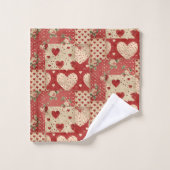 Shabby Chic rotes Patchworkmuster Badhandtuch Set (Waschlappen)