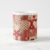 Shabby Chic rotes Patchworkmuster Jumbo-Tasse (Vorderseite)