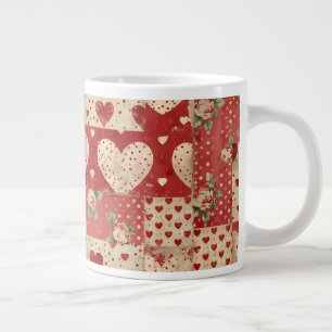 Shabby Chic rotes Patchworkmuster Jumbo-Tasse