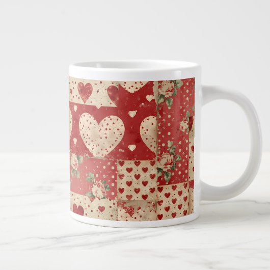 Shabby Chic rotes Patchworkmuster Jumbo-Tasse (Rechts)