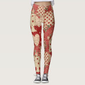 Shabby Chic rotes Patchworkmuster Leggings (Vorderseite)