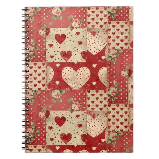Shabby Chic rotes Patchworkmuster Notizblock (Vorderseite)
