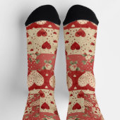 Shabby Chic rotes Patchworkmuster Socken (Oben)