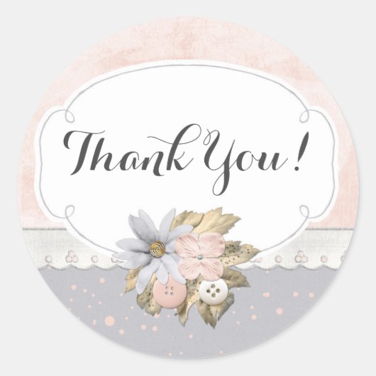 Shabby Chic Rustic Floral Nähtasten Vielen Dank Runder Aufkleber (Vorderseite)