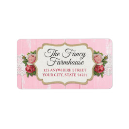 Shabby Chic Rustic Wood Pink Floral Rose Adresse Adressaufkleber