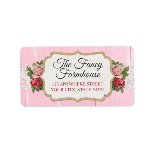 Shabby Chic Rustic Wood Pink Floral Rose Adresse Adressaufkleber (Vorne)