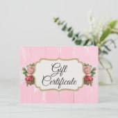 Shabby Chic Rustic Wood Pink Geschenkgutschein Kar Einladung (Stehend Vorderseite)