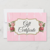 Shabby Chic Rustic Wood Pink Geschenkgutschein Kar Einladung (Vorderseite)