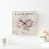 Shabby Chic, rustikal, Vintag, blumenreich, Collag Quadratische Wanduhr (Zuhause)