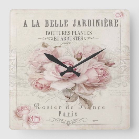 Shabby Chic, rustikal, Vintag, blumenreich, Collag Quadratische Wanduhr (Vorderseite)
