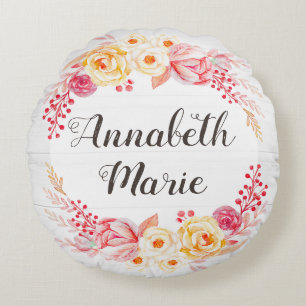 Shabby Chic Rustikale Blumenbezeichnungen Kinderzi Rundes Kissen