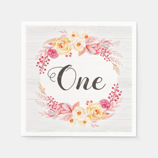 Shabby Chic Rustikale Flora Eins Geburtstagsparty Serviette (Vorderseite)