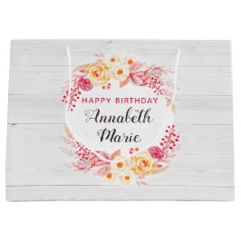 Shabby Chic Rustikale florale Rose glücklich Gebur Große Geschenktüte