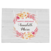 Shabby Chic Rustikale florale Rose glücklich Gebur Große Geschenktüte (Rückseite)