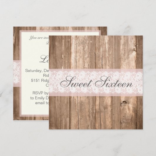Shabby Chic-rustikales 16. Einladung (Vorne/Hinten)