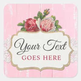 Shabby Chic Rustikales Holz Rosa Blüten Vintage Ro Quadratischer Aufkleber