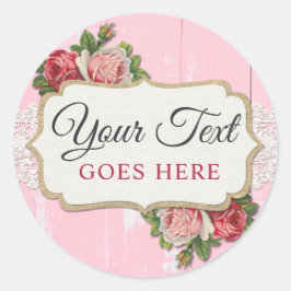 Shabby Chic Rustikales Holz Rosa Blüten Vintage Ro Runder Aufkleber