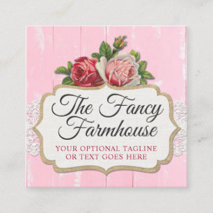 Shabby Chic Rustikales Holz Rosa Flora Vintage Ros Quadratische Visitenkarte