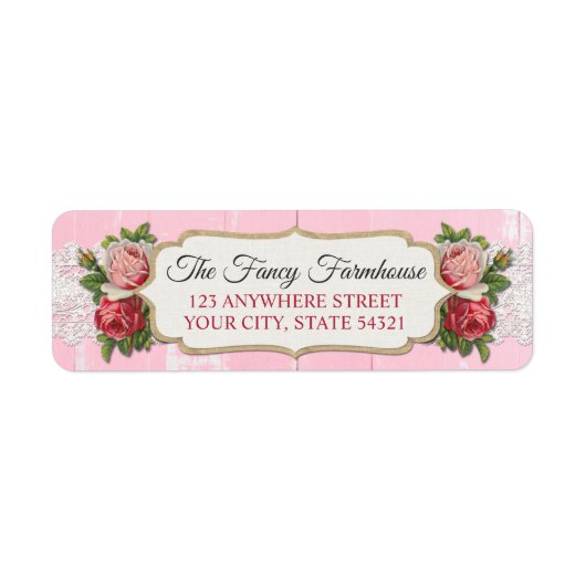 Shabby Chic Rustikales Holz Rosa Rücksendeadresse (Vorne)