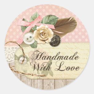 Shabby Chic Rustikales Holz, Vintage Spitzen und F Runder Aufkleber