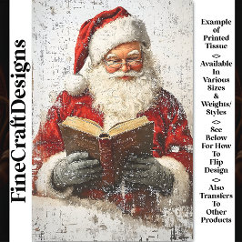 Shabby Chic Santa Reading auf Holz AY9 Decoupage Seidenpapier