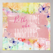 Shabby Chic-Schmetterlinge und Rose zum Holzzitat Poster (Vorne)