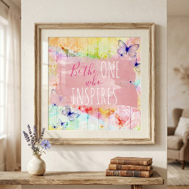Shabby Chic-Schmetterlinge und Rose zum Holzzitat Poster