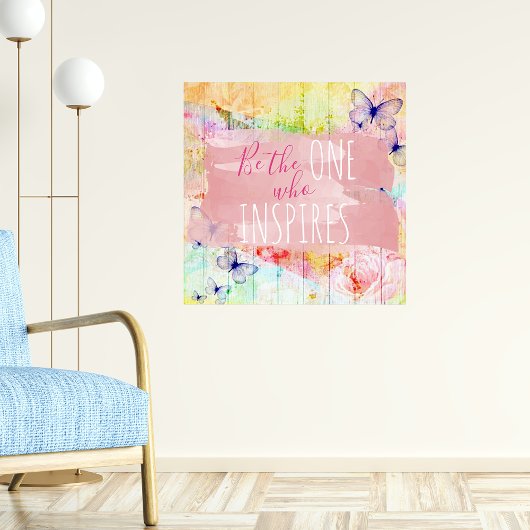 Shabby Chic-Schmetterlinge und Rose zum Holzzitat Poster